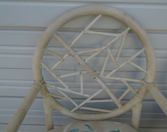 Set 4 Bamboo Chairs Cracked Crackled Ice Art Deco Rattan McGuire STY Hollywood Regency Palm Beach Arms Cottage Wicker Spider Web Boho Four