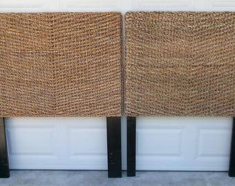Set 2 Twin Size Headboards Seagrass Plantation British Colonial Islands Tropical Beach Coastal Pair Rattan Abaca Basket Weave Banana Leaf