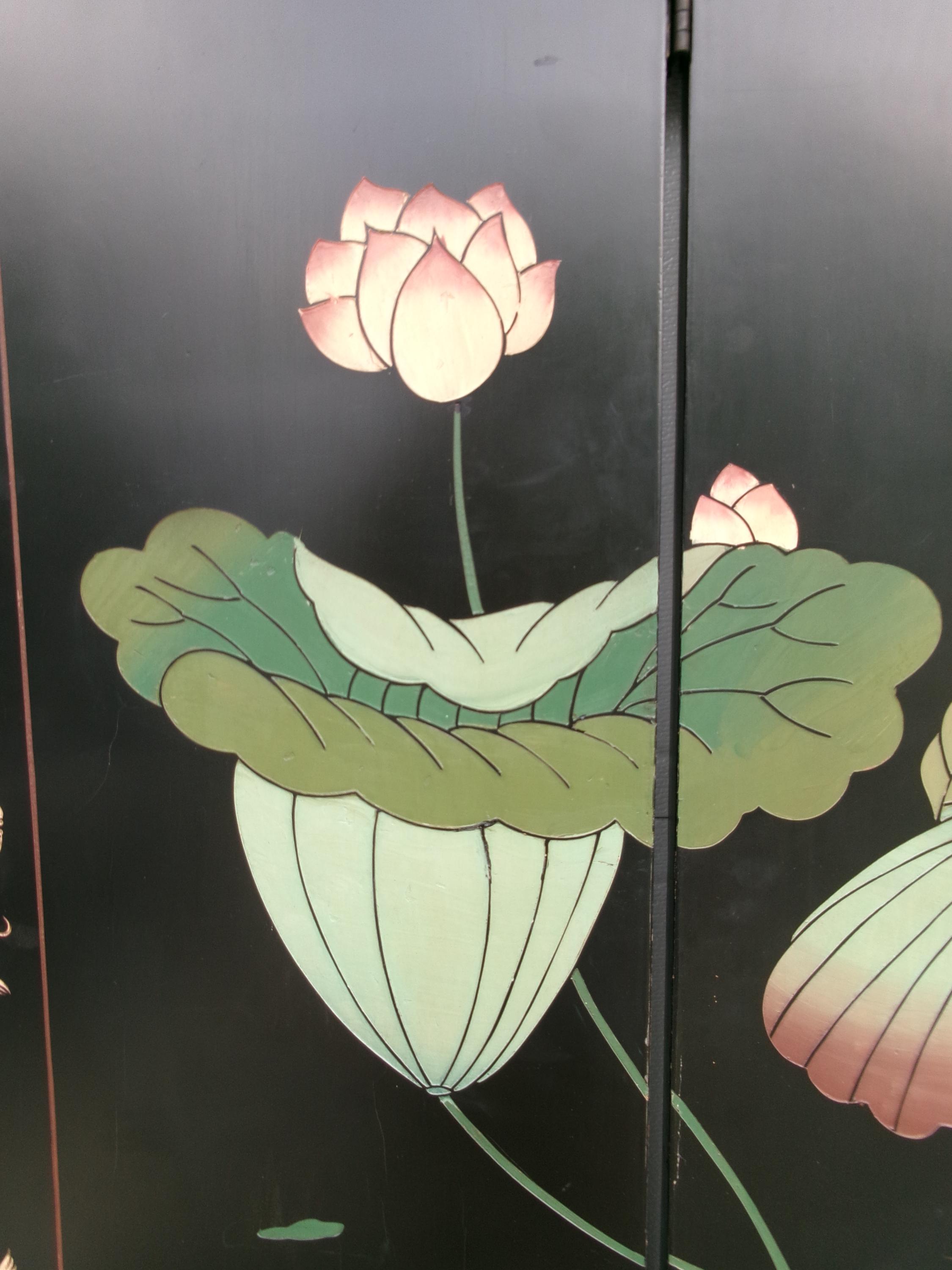 Asian Screen Room Divider Birds Ducks Goose Lotus Japanese Chinoiserie ...