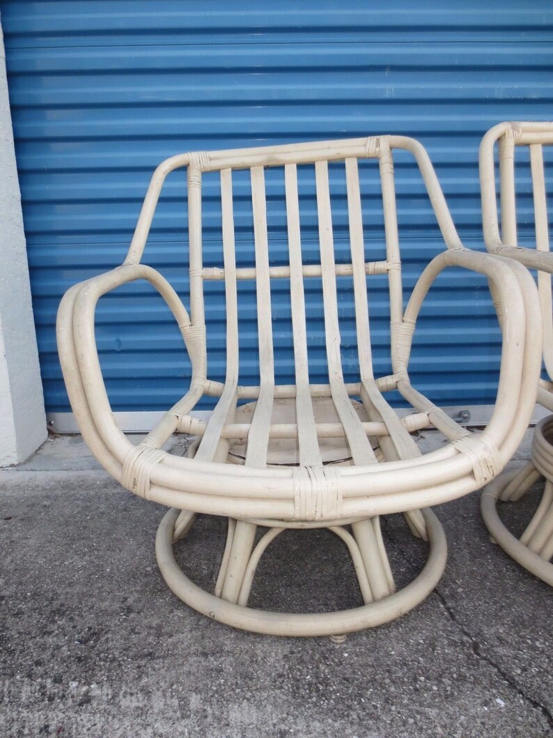 TLC PAIR Bamboo Patio Chairs Swivel Round Barrel Lanai Etsy
