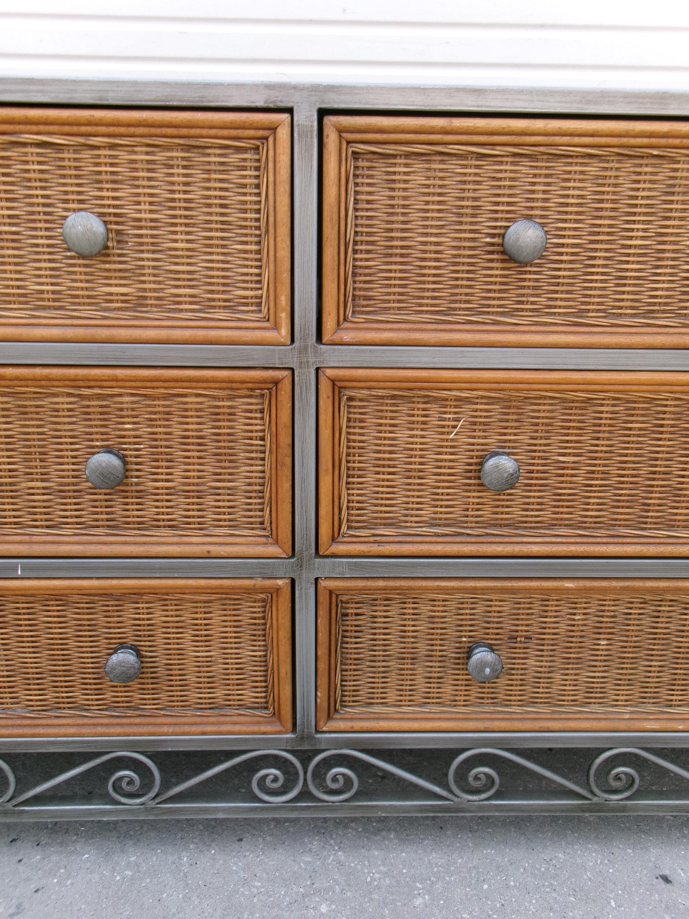 pier one green dresser 1 Wicker 6 Drawers Rattan Silver Metal Scroll Imports Tropical Cottage Coastal Miranda West Indies Bureau Credenza Islands rattan discontinued pier one furniture