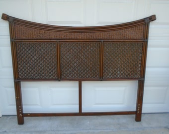 Pagoda Asian Bamboo Queen Size Headboard Rattan Wicker Pier 1 One Cottage Coastal Oriental Hollywood Regency Modern Tropical Beach Curved