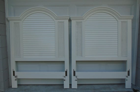 Tall Set 2 Twin Size Headboards Nautical Louver Shutter Wicker Rattan Coastal Cottage White Tropical Beach Keys Arched Pair Lake House Boho