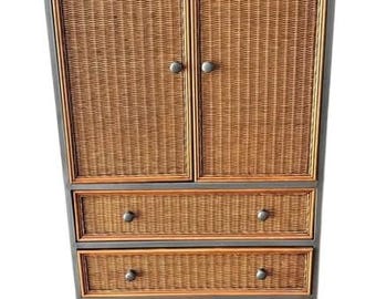 Armoire Pier 1 One Miranda Cabinet Wardrobe Wicker Rattan Drawers Silver Imports Tropical Cottage Coastal Islands TV entertainment center