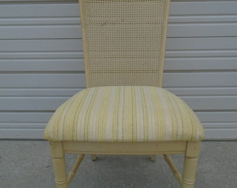 1 Chair Faux Bamboo Cane Wicker Hollywood Regency Dining Desk Side Palm Beach Cottage Coastal Shabby Chic Vintage