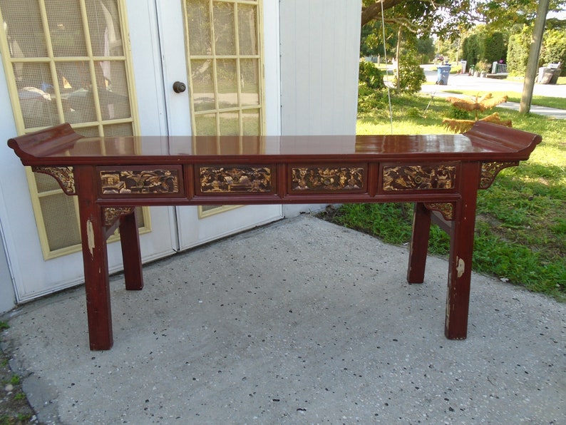 Tibetan Prayer Table Asian Altar Hallway Console Buffet Etsy
