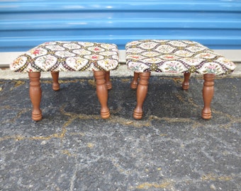 Pair Small Footrests English Colonial French Country Footstools 2 Regency Victorian Heirloom Georgian Empire Provincial Farm Ottomans
