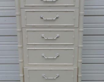 Thomasville Faux Bamboo Lingerie Chest of 7 drawers Tall Dresser Highboy Hollywood Regency Palm Beach Boho Allegro Islands Tropical Boho