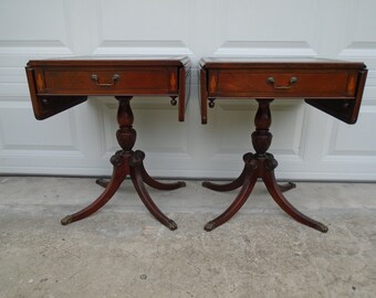Pair Nightstands French Chippendale Pedestal Lion Dragon Feet Federale Empire Inlaid Regency Victorian Louis XVII Georgian 2 side Tables End