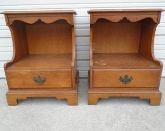 Set 2 Tall French Nightstands Country Cottage Farm Cabin Provincial English Colonial Regency Louis XVII Victorian 1 drawer Georgian Heirloom