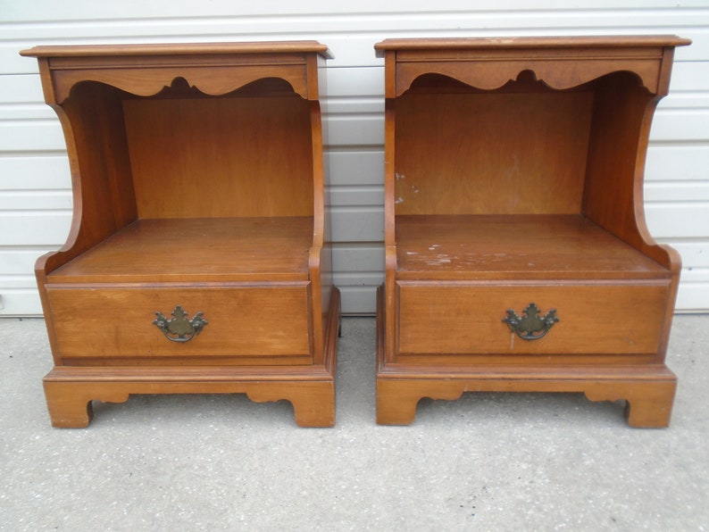 Set 2 Tall French Nightstands Country Cottage Farm Cabin Provincial English Colonial Regency Louis XVII Victorian 1 drawer Georgian Heirloom image 1