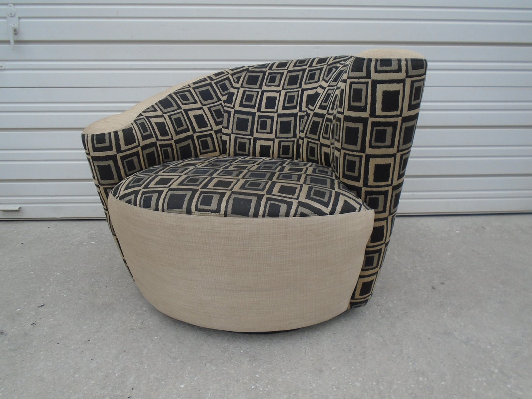 Swivel Lounge Chair Art Deco Asymmetrical Back Nautilus Vladimir Kagan Preview STY Clam Shell Hollywood Regency Club Palm Beach Glam  Boho