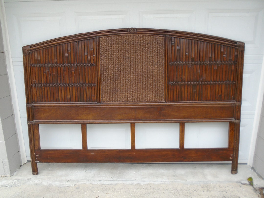 Modern King Size Headboard Tropical Bamboo Rattan Pelican Reef Hawaii