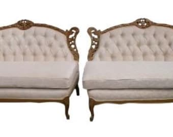 Bridgerton Victorian Sectional Sofa Set 2 Settee French Ormolu Provincial Louis XVII Revival Baroque Renaissance Pair Loveseats Queen Anne