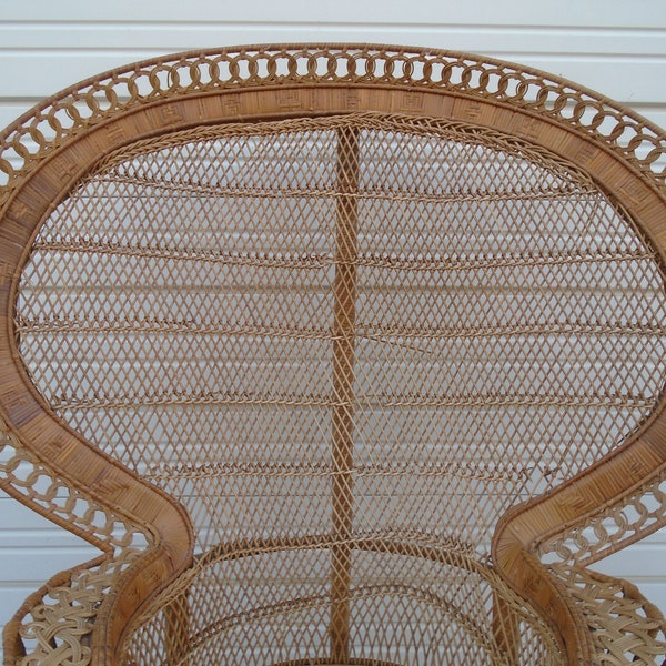 TLC 1 Tall Wicker Peacock Chair Vintage Rattan Hollywood Regency Fan Back Victorian Cottage Emmanuel Bohemian Boho Cobra Wedding Buri