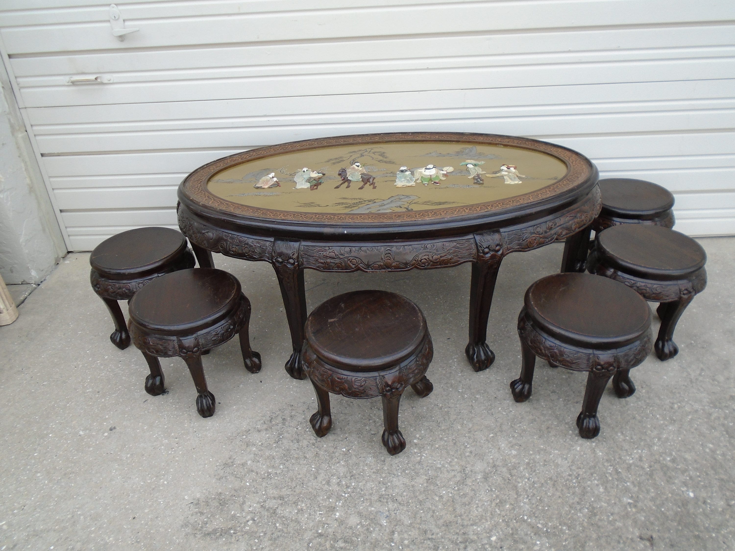 Oriental coffee table with stools sale