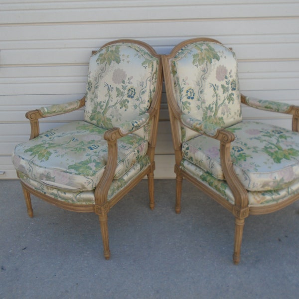 TLC Set 2 Petite Bergere Chairs French Lounge Country Hollywood Regency Louis XVII VI Provincial Queen Anne Fireside Parlor Victorian Pair