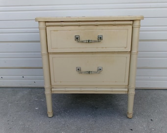 Faux Bamboo Nightstand Fake Henry Link Bali Hai Regency Cottage Coastal Tropical Shabby Bed Table White Boho REPRODUCTION Mid Century MCM