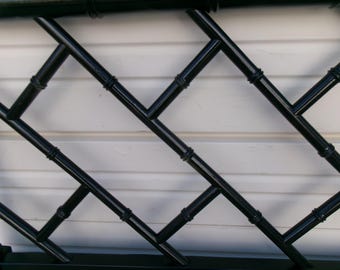 Fretwork Henry Link Faux Bamboo Queen Size Headboard Bali Hai Chinoiserie Chinese Chippendale Palm Beach Hollywood Regency Boho  Asian Black