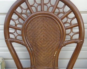 Set 4 Bamboo Dining Chairs Fretwork Sunburst Hollywood Regency Rattan Palm Beach Coastal Wicker Boho Tropical Chippendale Greek key Sunburst