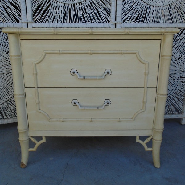 Fretwork Faux Bamboo Nightstand Dixie Aloha Chinese Chippendale Hollywood Regency SIM to Thomasville Allegro Boho Cottage Oriental Asian