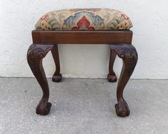 Vanity Stool Seat Bench Ball Claw Feet Dragon Lion Foot Palm Beach Regency French Country Provincial Louis XVII Farm house Empire Baroque