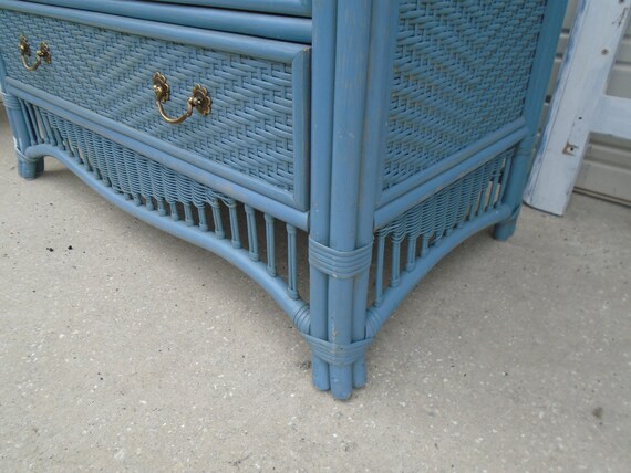 blue wicker dresser Dixie Faux Bamboo & Woven Wicker Chest of Drawers Lacquered Hibiscus House