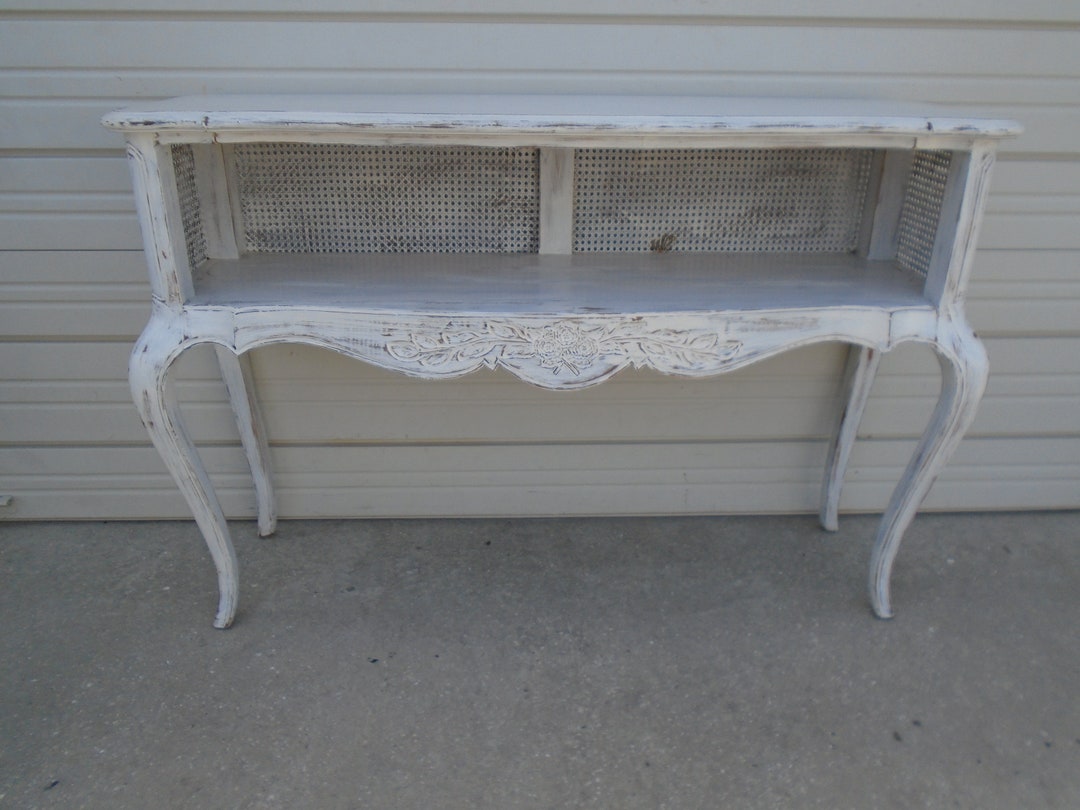 Buffet Console Shabby Chic Blanc - étagère Antique - 4 étagères 2 Tiroirs