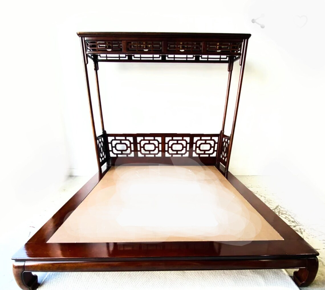 Asian Canopy Fretwork Queen Size Bed Hooded Opium Mandarin Etsy