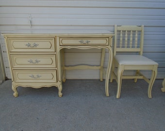 Henry Link Desk + chair Vanity French Provincial Country Hollywood Regency Palm Beach Shabby Chic Cottage Louis VX II Lake Farm / Dixie Gold