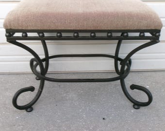 Metal Scroll Stool Vanity Bench Seat Chair black French Country Regency Victorian Georgian Cottage Farm Lake House Boho Girl's Provincial