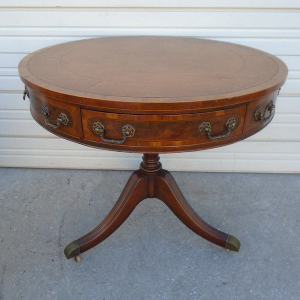 Pedestal Baker Drum Table Center Bird's Eye Game Foyer French Country Solid Wood Louis XVI 3 Legged  Art Deco  Hollywood Regency Gueridon