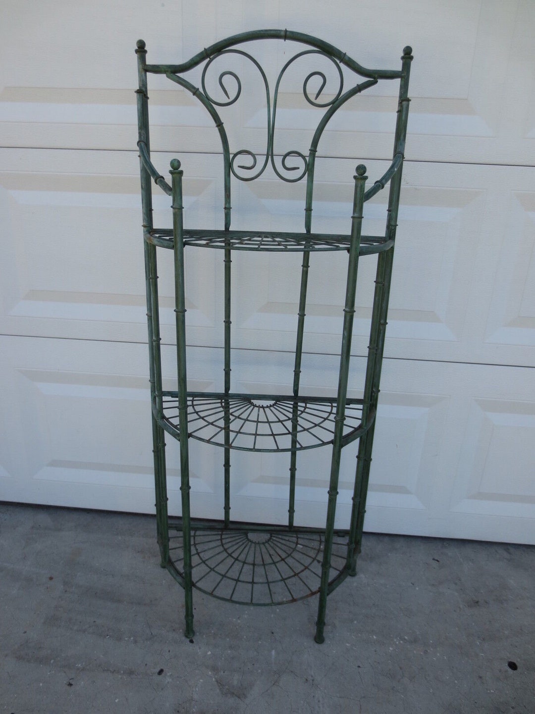 Faux Bamboo Plant Stand Tall Table Folding Metal Shelves Shelving Unit