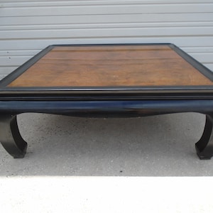 Asian Coffee Table MING Chow feet Black Burl Wood Square Oriental Dynasty Chinoiserie Regency Oriental Chinese Chin Hua Raymond Sabota STY