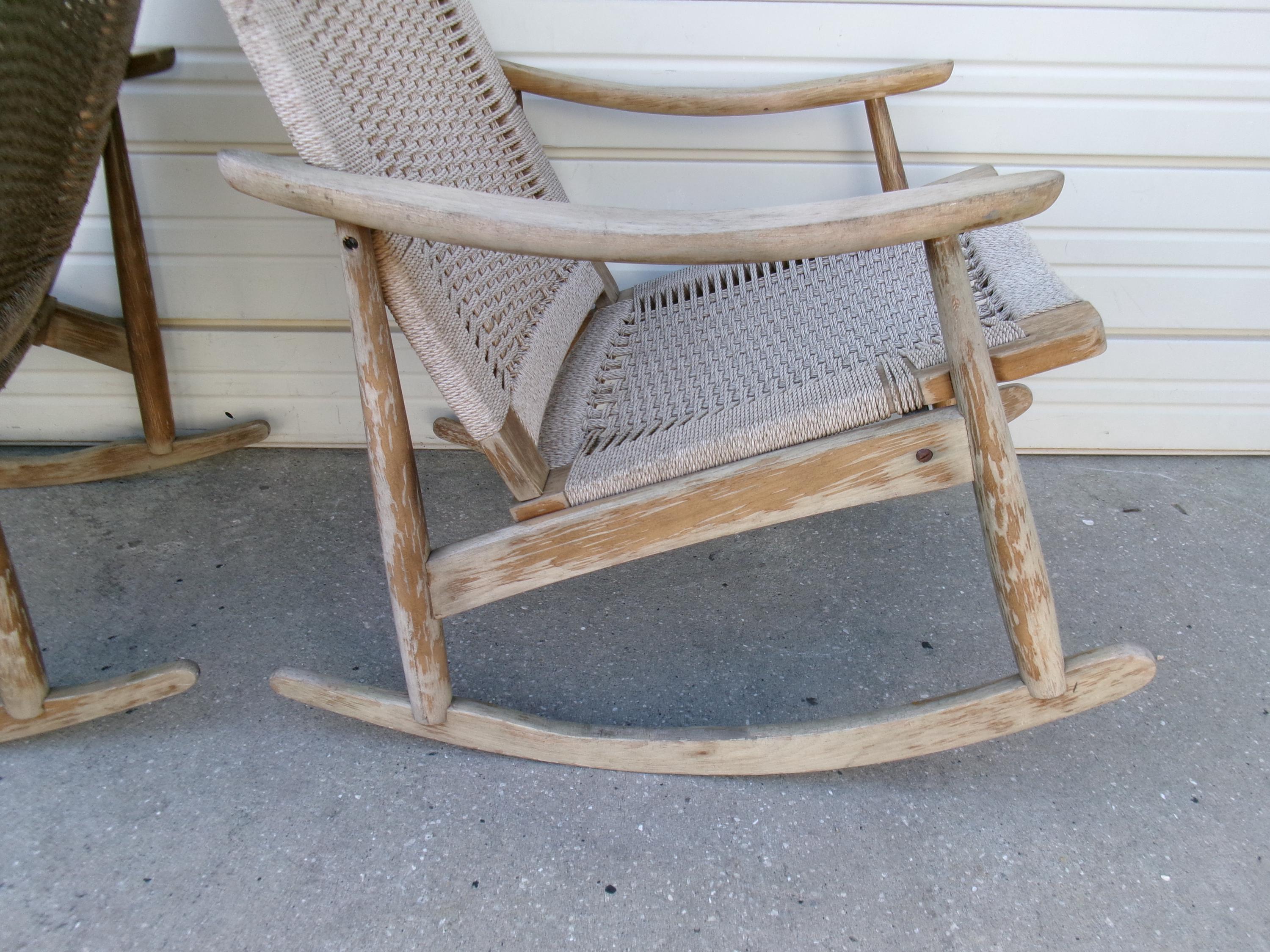 Yugoslavian Rocking Chair Set 2 Rocking Chairs Vintage Woven Rope Cord MCM Mid-century Danish ...