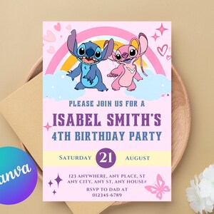 Stitch Birthday Invitation | Editable & Printable Template | Cute Stitch Party Invite | Canva Template | Instant Download