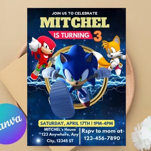 Sonic Editable Birthday Invitation | Hedgehog Party Invitation Template Printable | For Boy and Girl invitation | Invite Instant Download