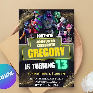 Fort Game Birthday Invitation Editable Birthday Invite download CANVA Birthday Party Template Video Game Birthday Gamer Card Gamer Party