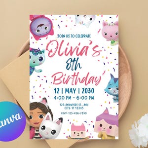 Gabby's Dollhouse Invite - Kindergeburtstag, Puppenhaus-Geburtstag, bearbeitbare Vorlage, Puppenhaus-Party-Einladung, digitale Einladung