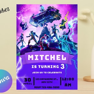 Fort Game Birthday Invitation Editable Birthday Invite download CANVA Birthday Party Template Video Game Birthday Gamer Card Gamer Party