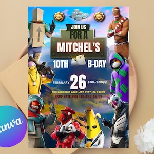Fort Game Birthday Invitation Editable Birthday Invite download CANVA Birthday Party Template Video Game Birthday Gamer Card Gamer Party