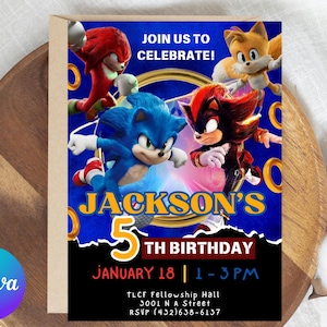 Sonic Editable Birthday Invitation | Hedgehog Party Invitation Template Printable | For Boy and Girl invitation | Invite Instant Download