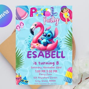 Stitch Pool Party Geburtstagseinladung für Mädchen Editable Stitch und Angel Pool Einladung Hawaii-Party Geburtstagseinladung Mädchenparty