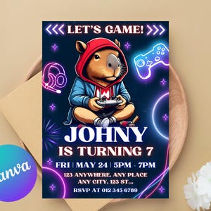 EDITABLE Capybara invitation , Capybara Birthday , Capy Birthday, Kawaii Capybara, Capybara Party Invite, Digital Template, Capybara