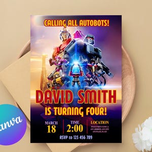 Editable Rescue Bots Transformers Birthday Invitation Template, Printable Rescue Bots Invitation, Digital Autobots Birthday Invite