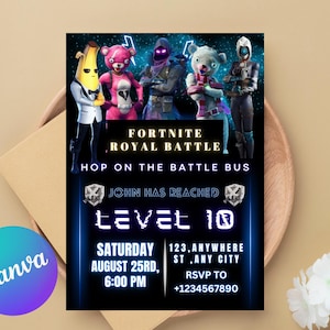 Fort Game Birthday Invitation Editable Birthday Invite download CANVA Birthday Party Template Video Game Birthday Gamer Card Gamer Party