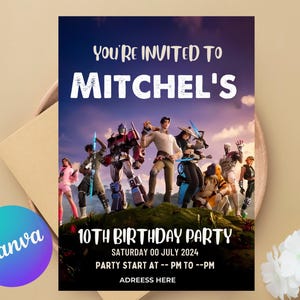 Fort Game Birthday Invitation Editable Birthday Invite download CANVA Birthday Party Template Video Game Birthday Gamer Card Gamer Party