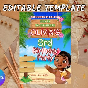 Editable Baby Moana Birthday Invitation | Printable Baby Moana Birthday invite | Kids party Template | Invite in Canva | Instant Download