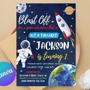 Editable Outer Space Birthday Invitation Template, Planets Rocket Ship Astronaut Invitation, Galaxy Invitation, Outer Space Invitation