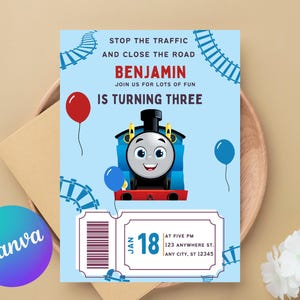 Editable Thomas The Tank Engine Birthday Invitation | Canva Digital Template | Printable Party Invite | Children’s Birthday | Train Theme